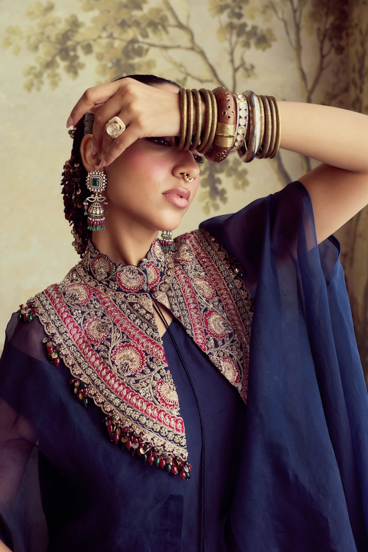 SN Kalamkari Organza Cape Set