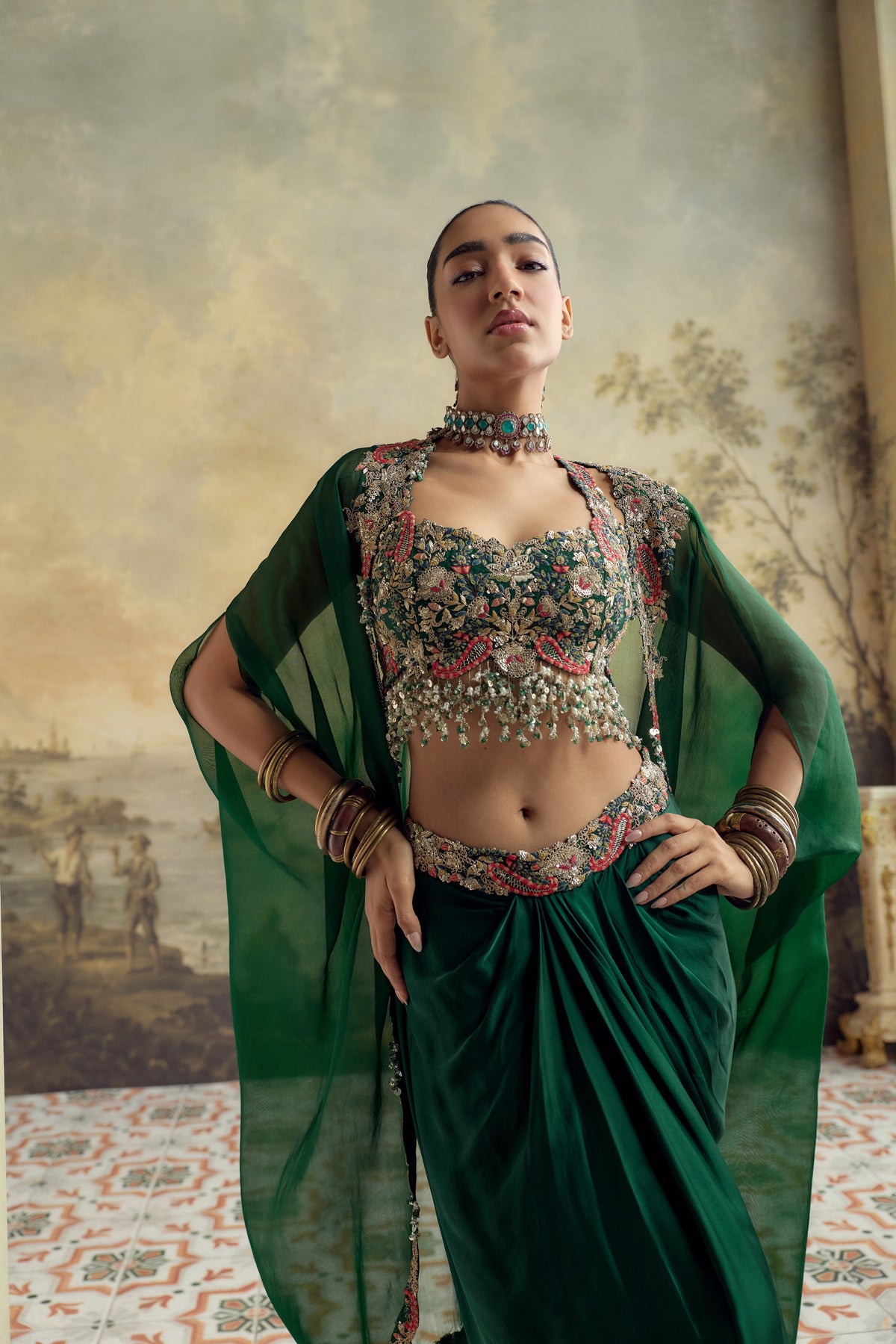 SN Green Multithread Butterfly Skirt Set