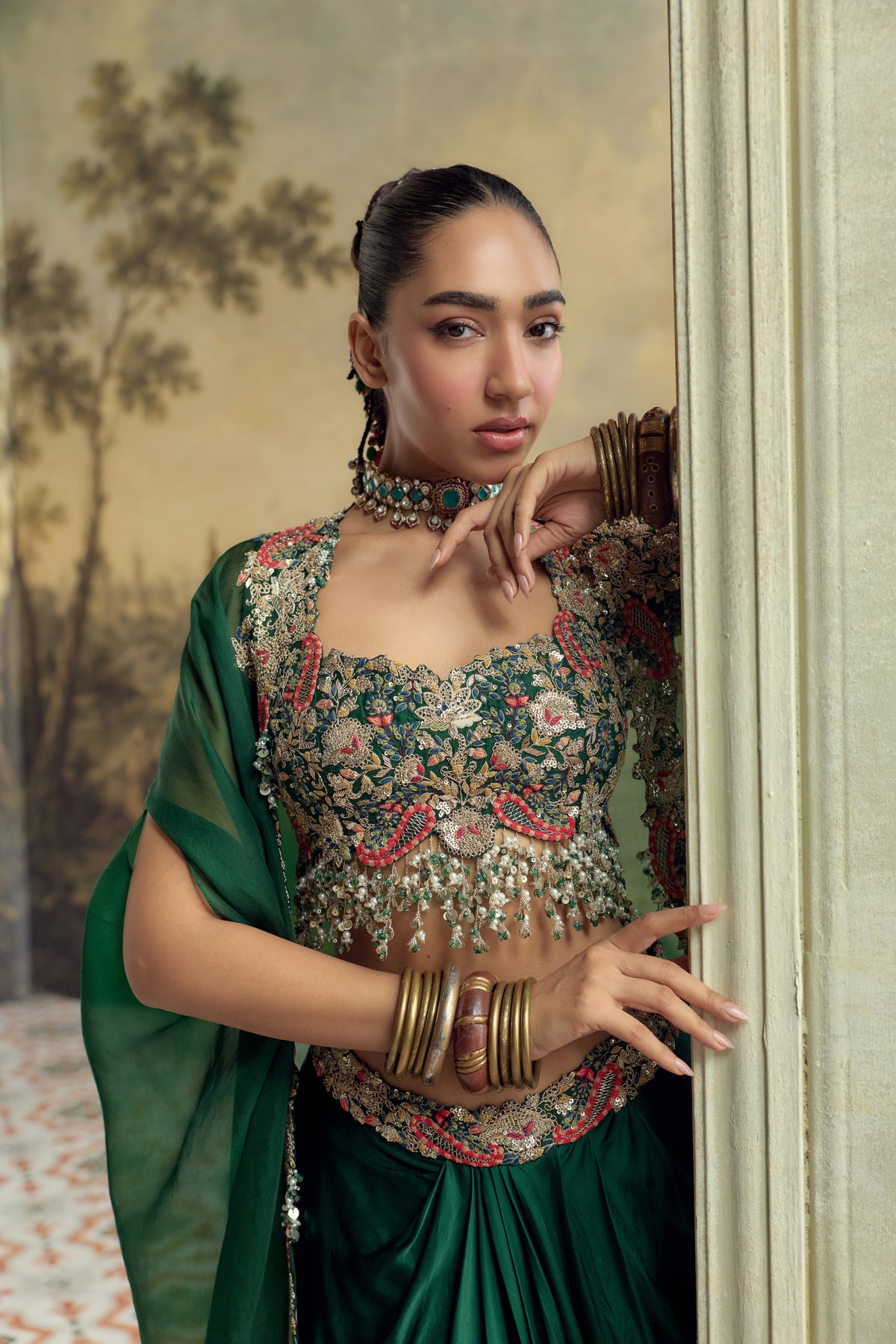 SN Green Multithread Butterfly Skirt Set