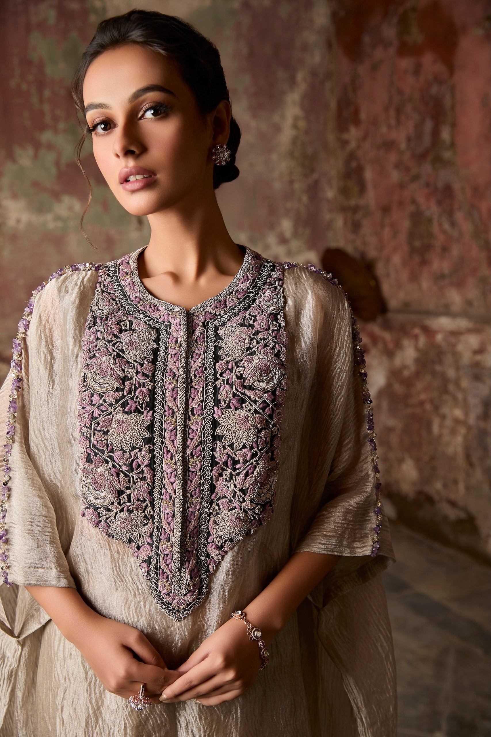 UP Lavender Thread Crushed Tissue Kaftaan
