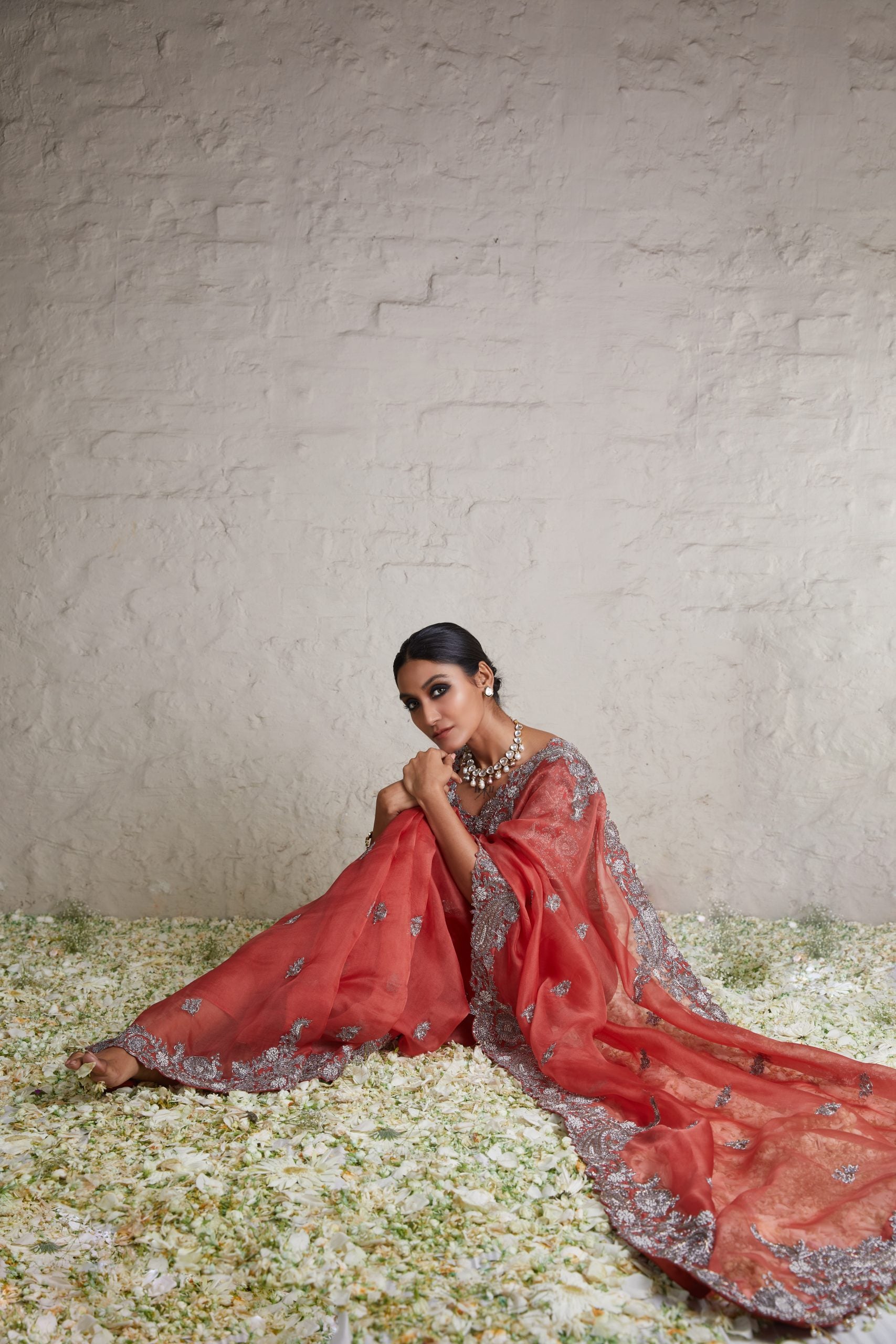 Silk blouse with organza saree