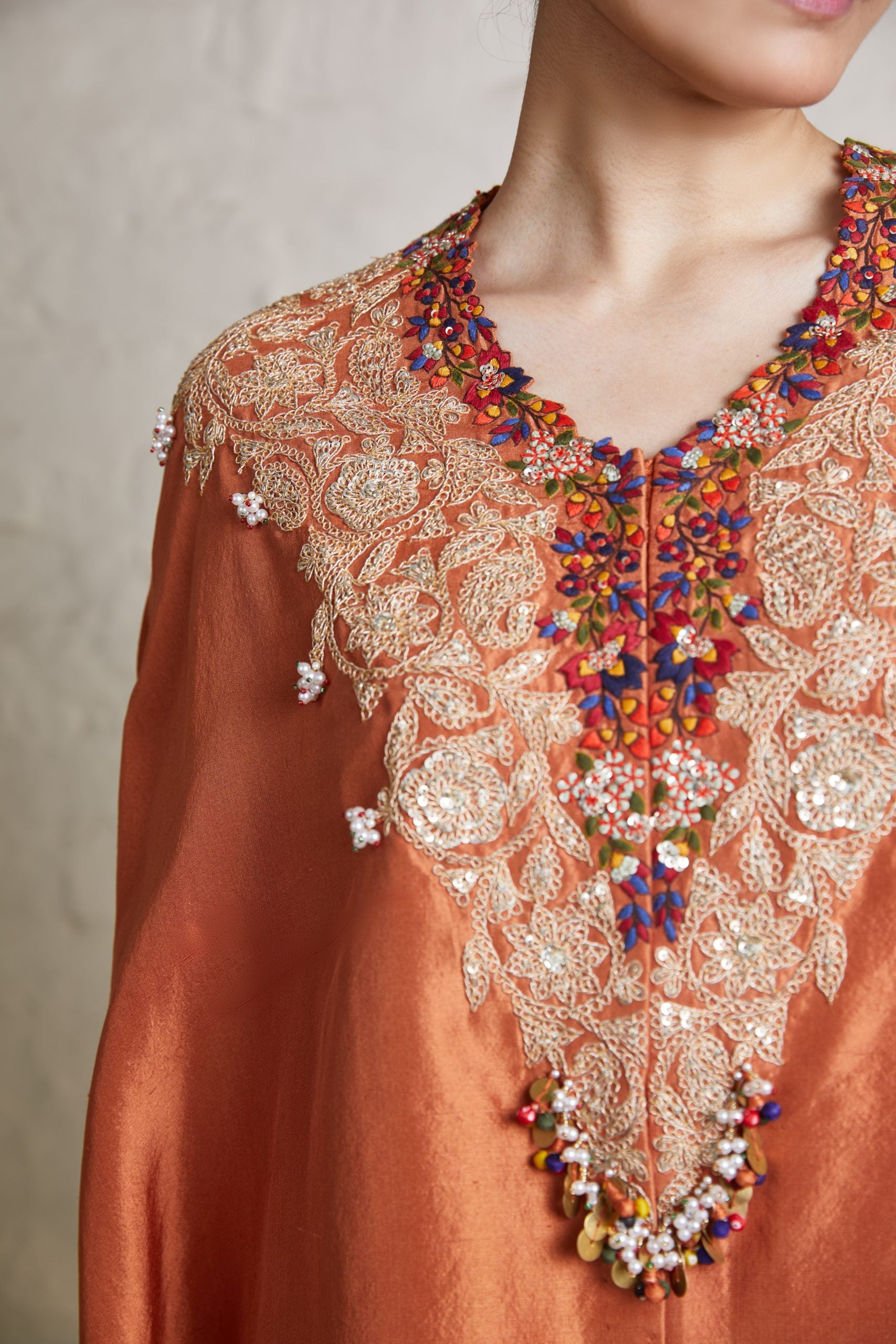 Silk kaftaan with crepe dhoti