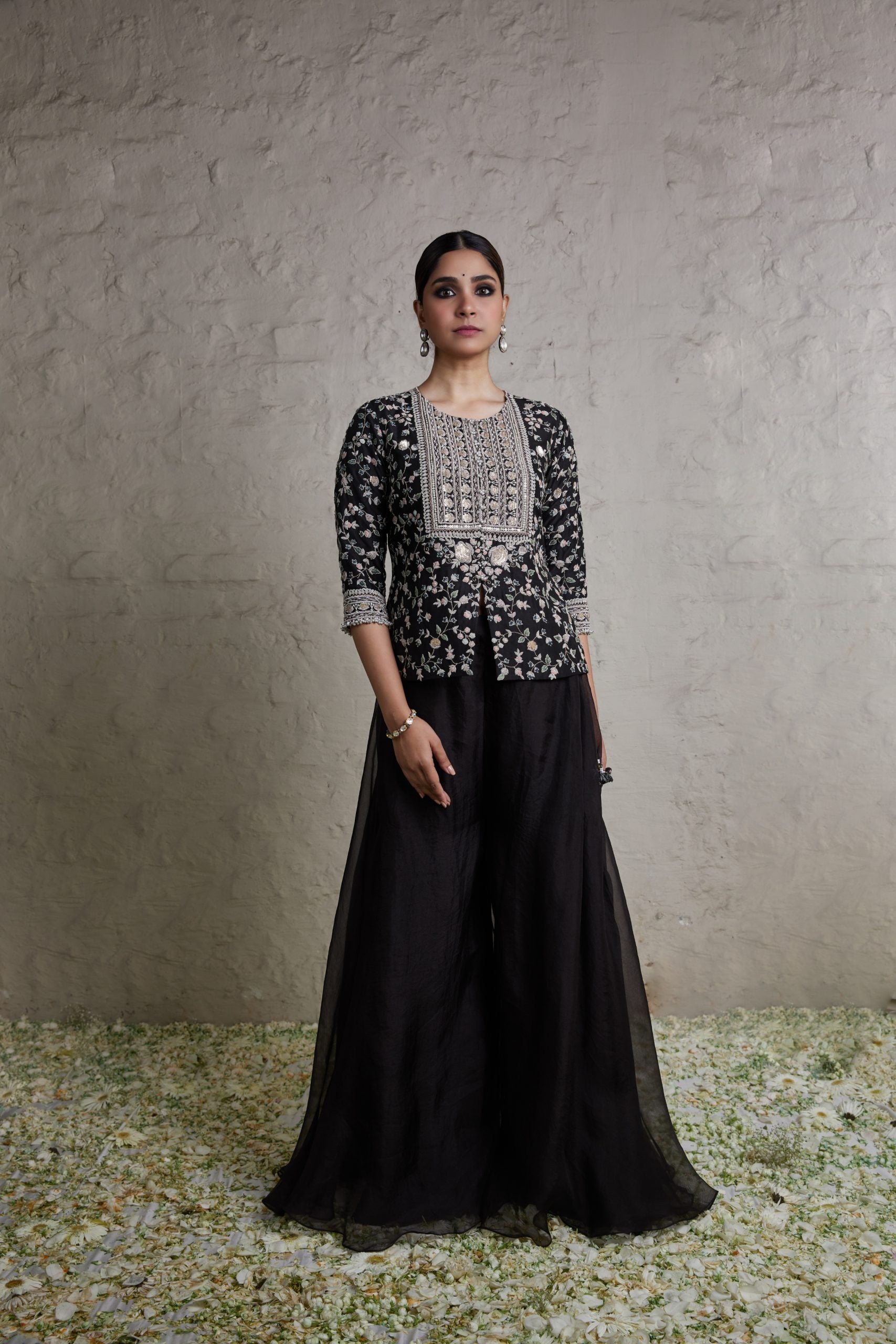 Silk blouse with organza sharara
