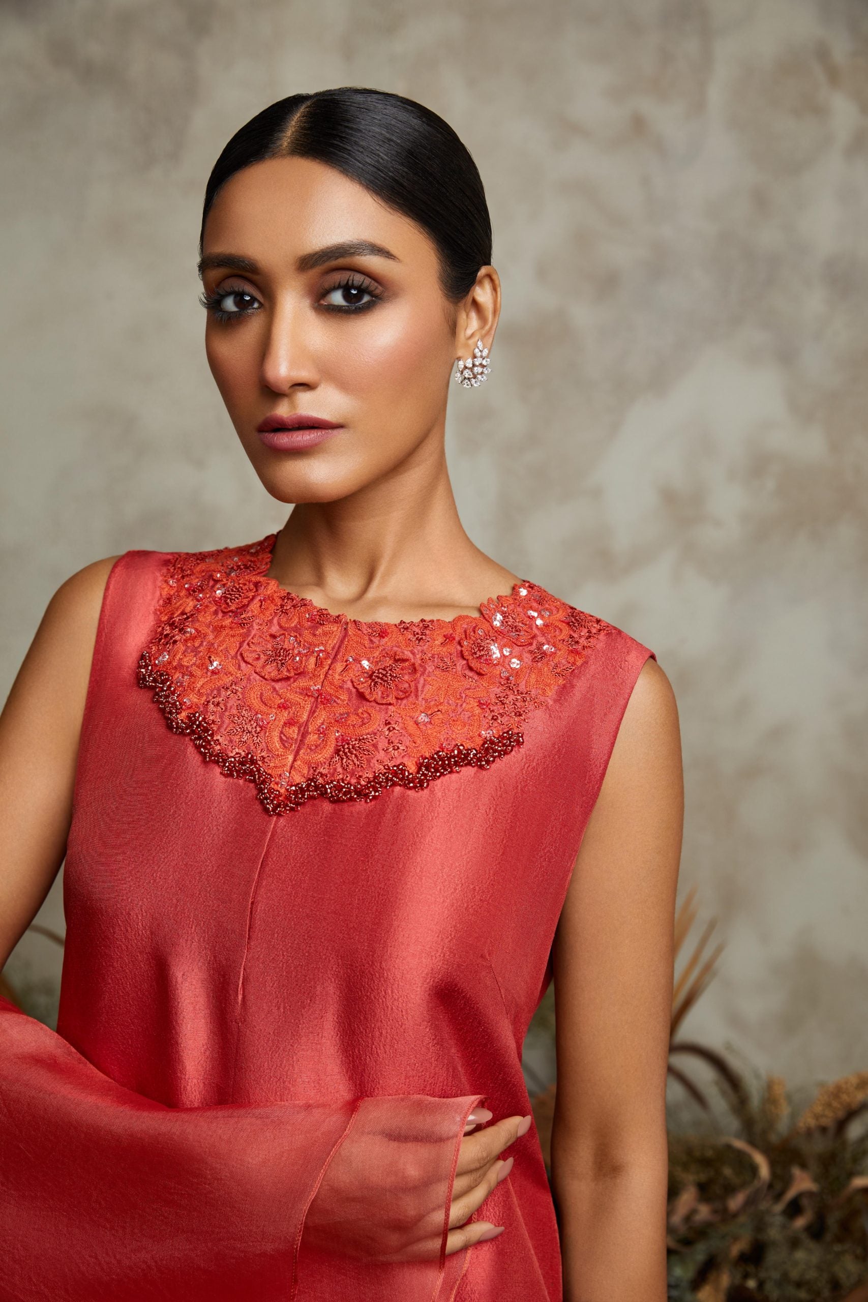 Silk kurta with cotton satin pants and organza ruffle dupatta