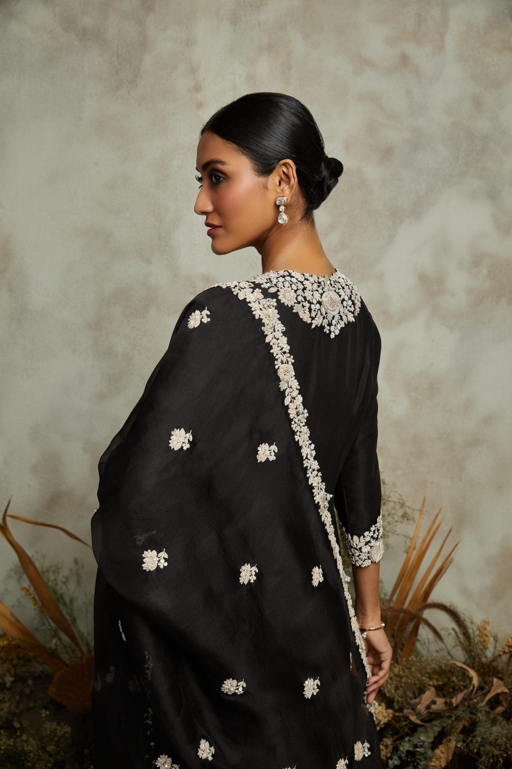 Silk kurta with organza dupatta and cotton satin pants