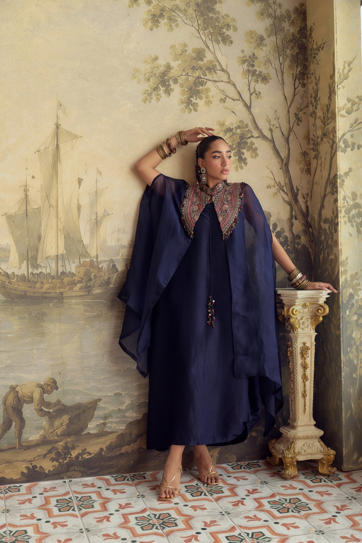 SN Kalamkari Organza Cape Set