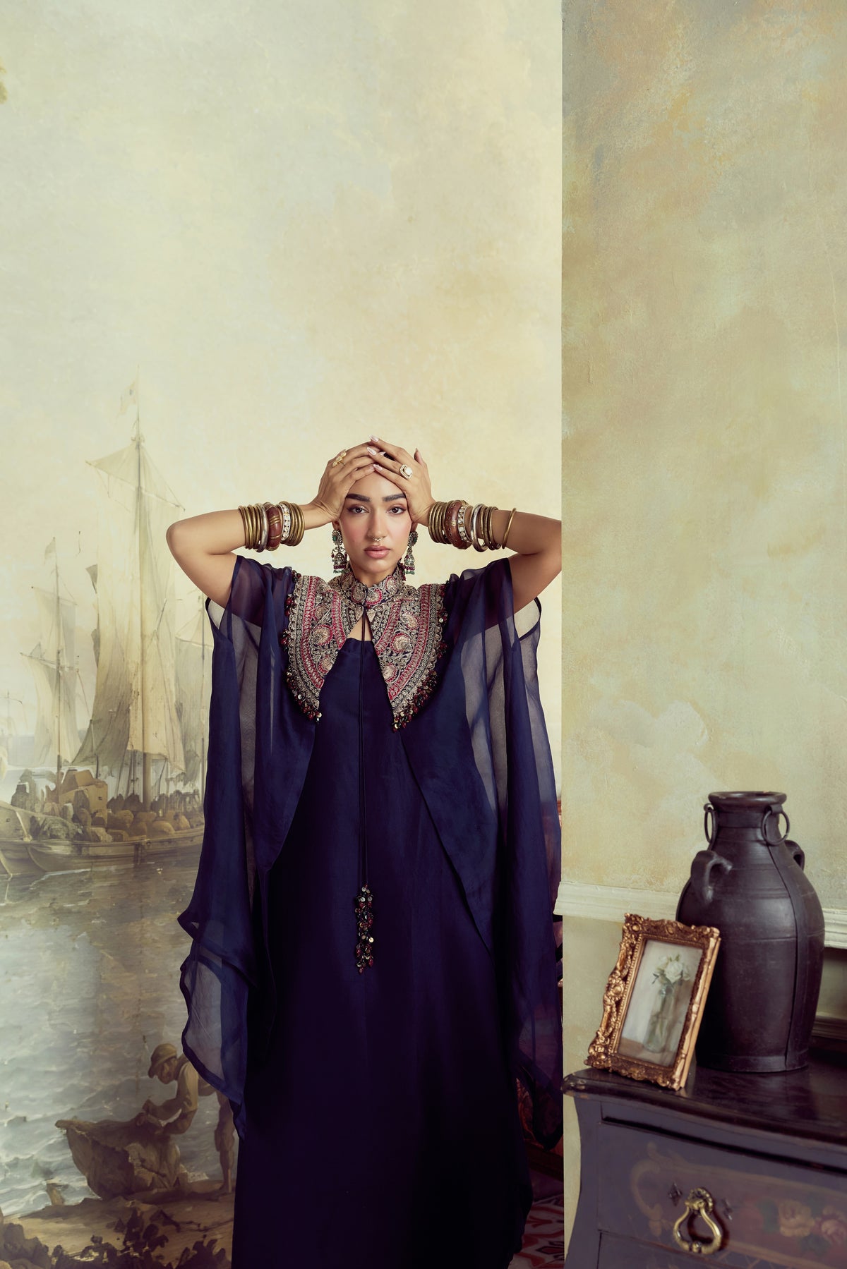 SN Kalamkari Organza Cape Set