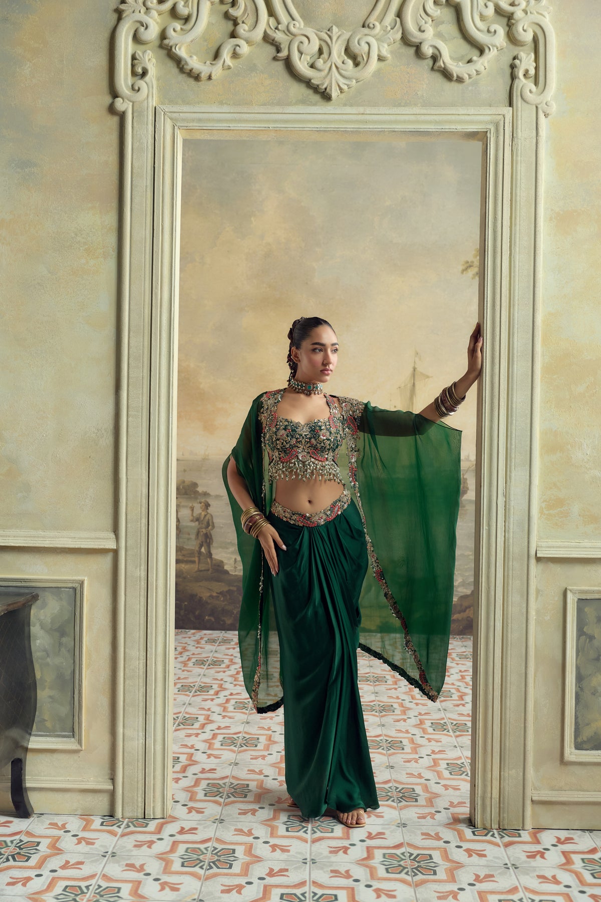 SN Green Multithread Butterfly Skirt Set