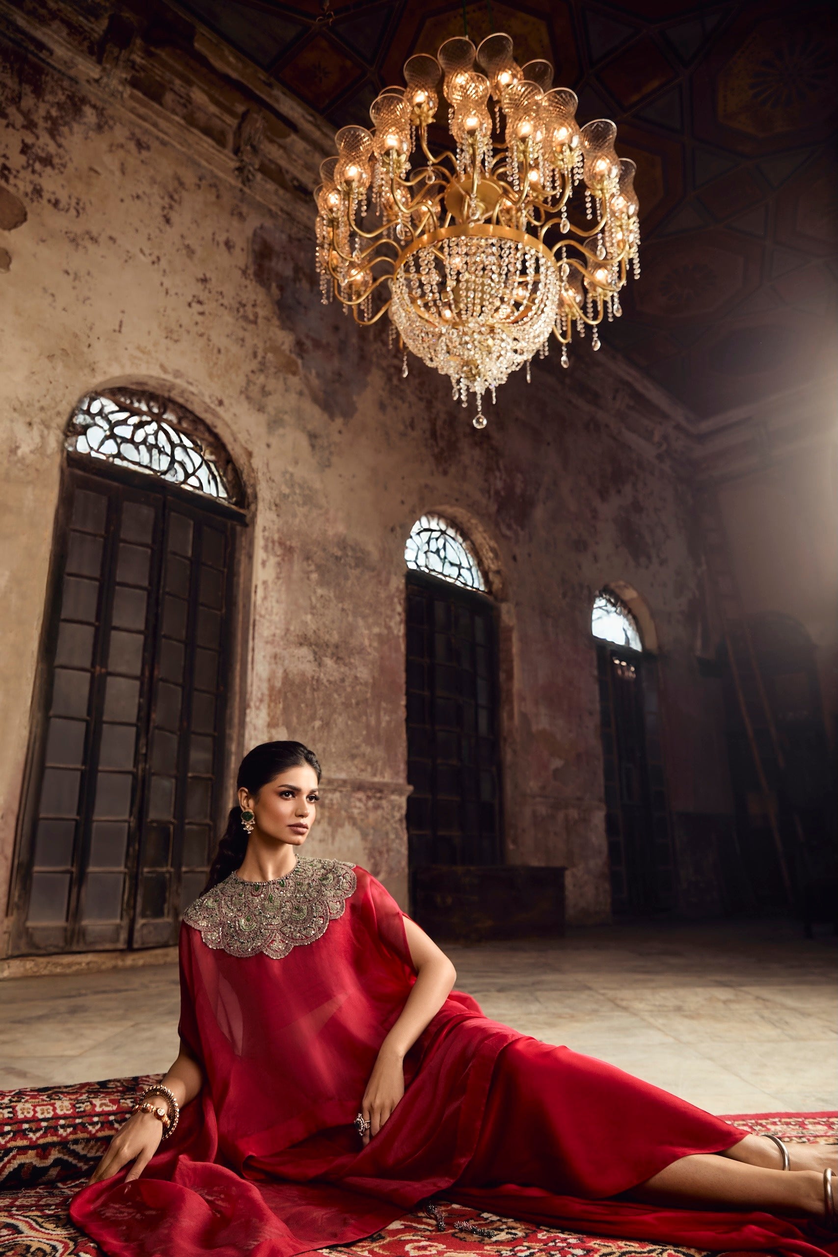 AS Green Thread Organza Aline Kaftaan