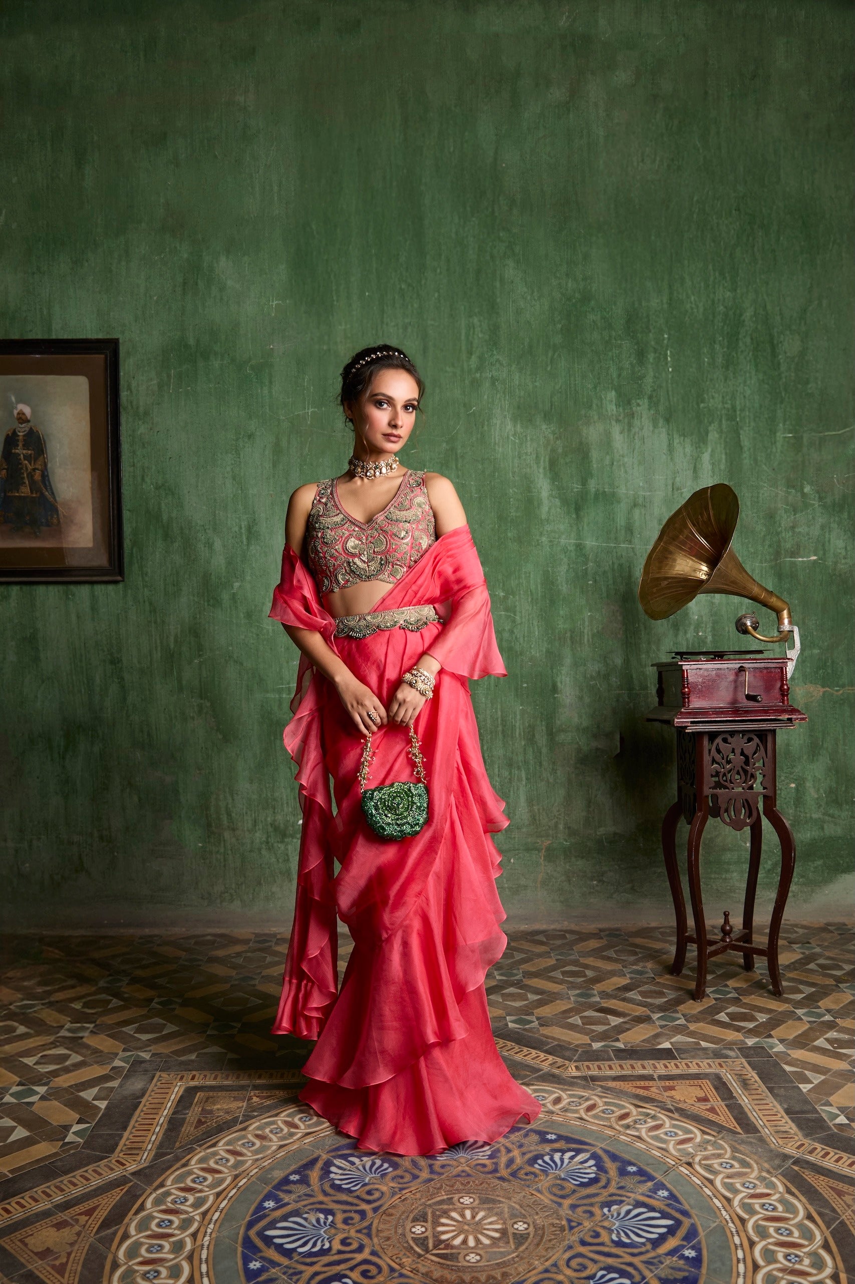 AM Green Thread Drape Saree