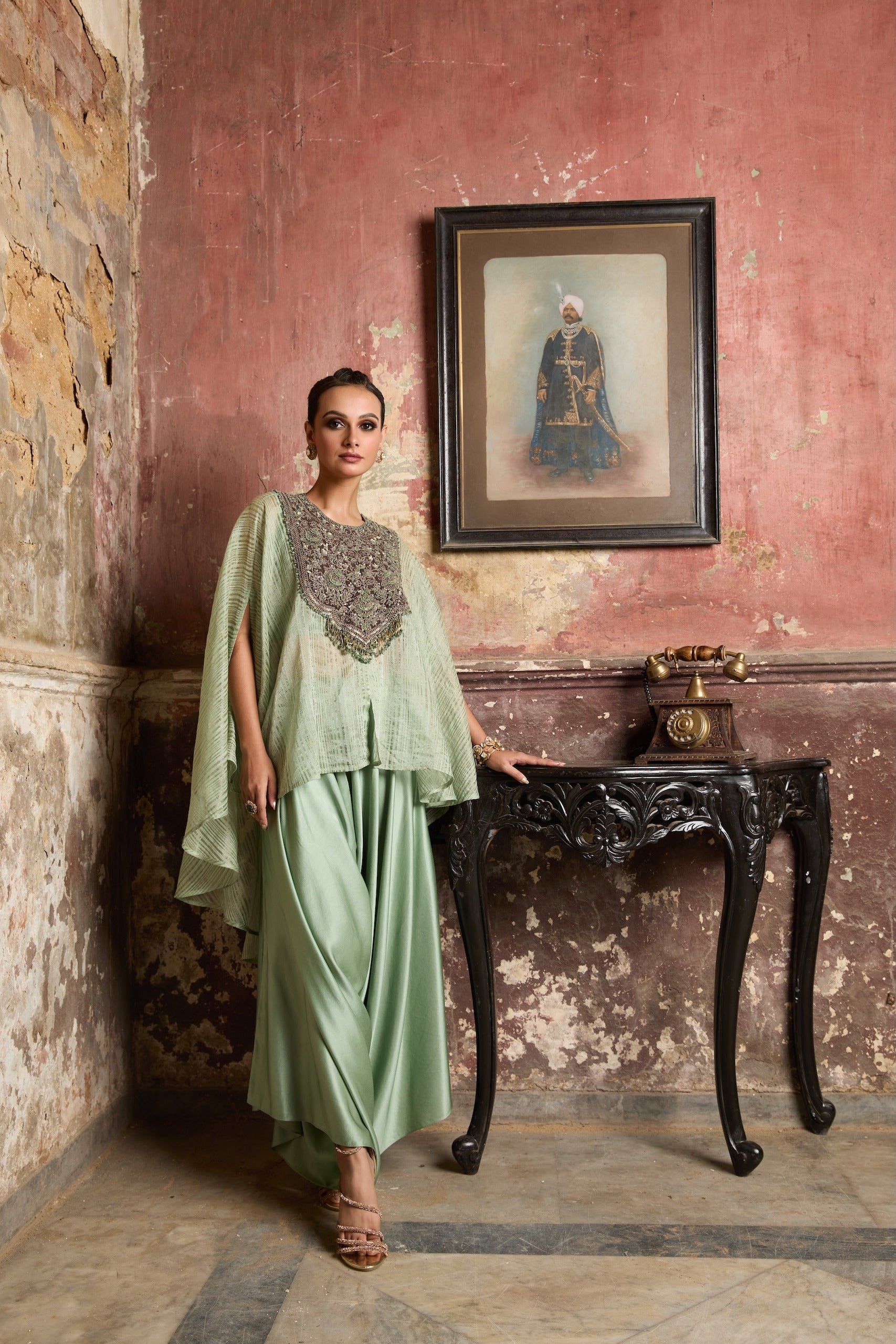 AS Green Thread Tissue Umbrella Kaftaan