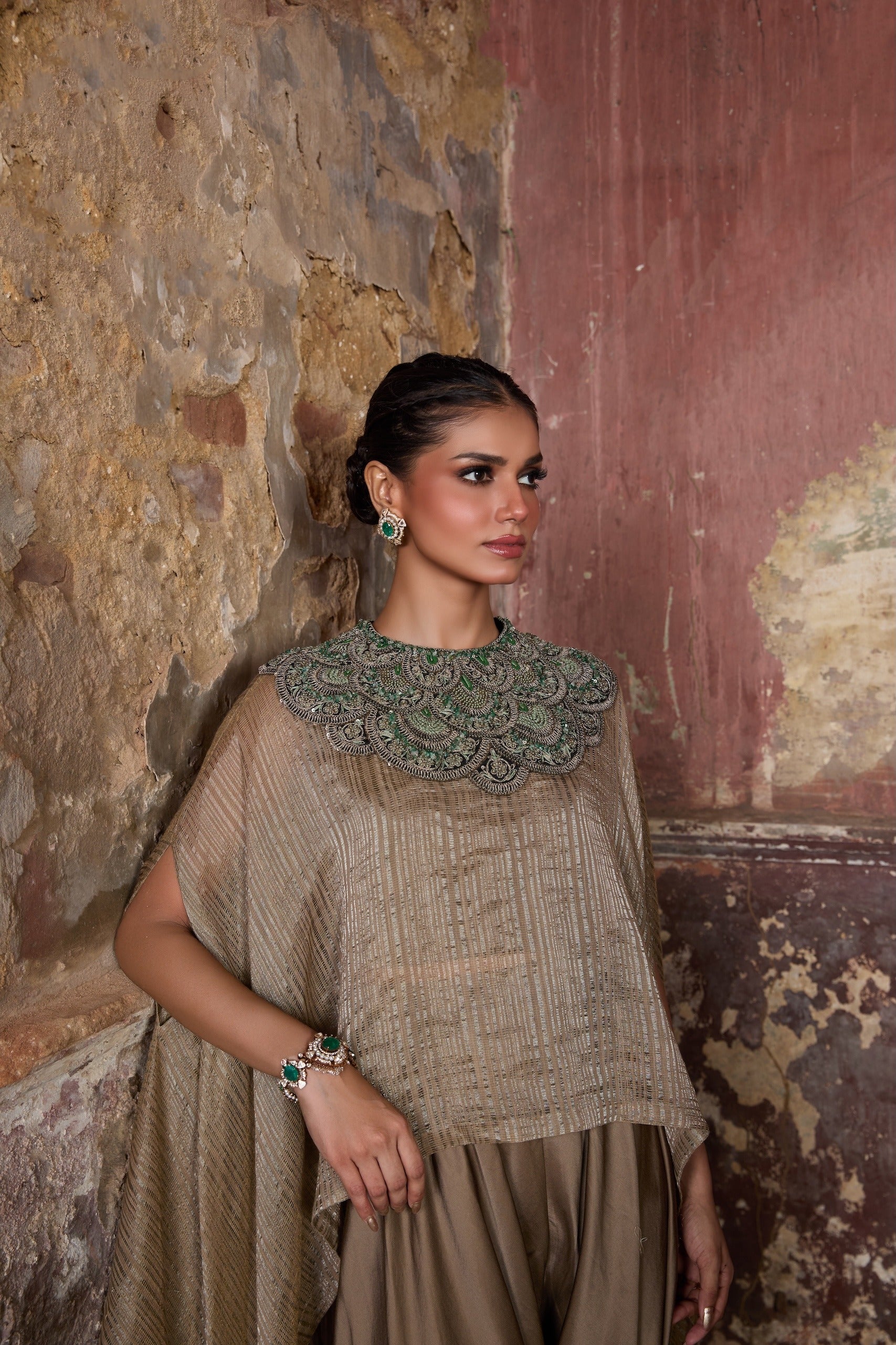 AS Green Thread Crushed Tissue Aline Kaftaan