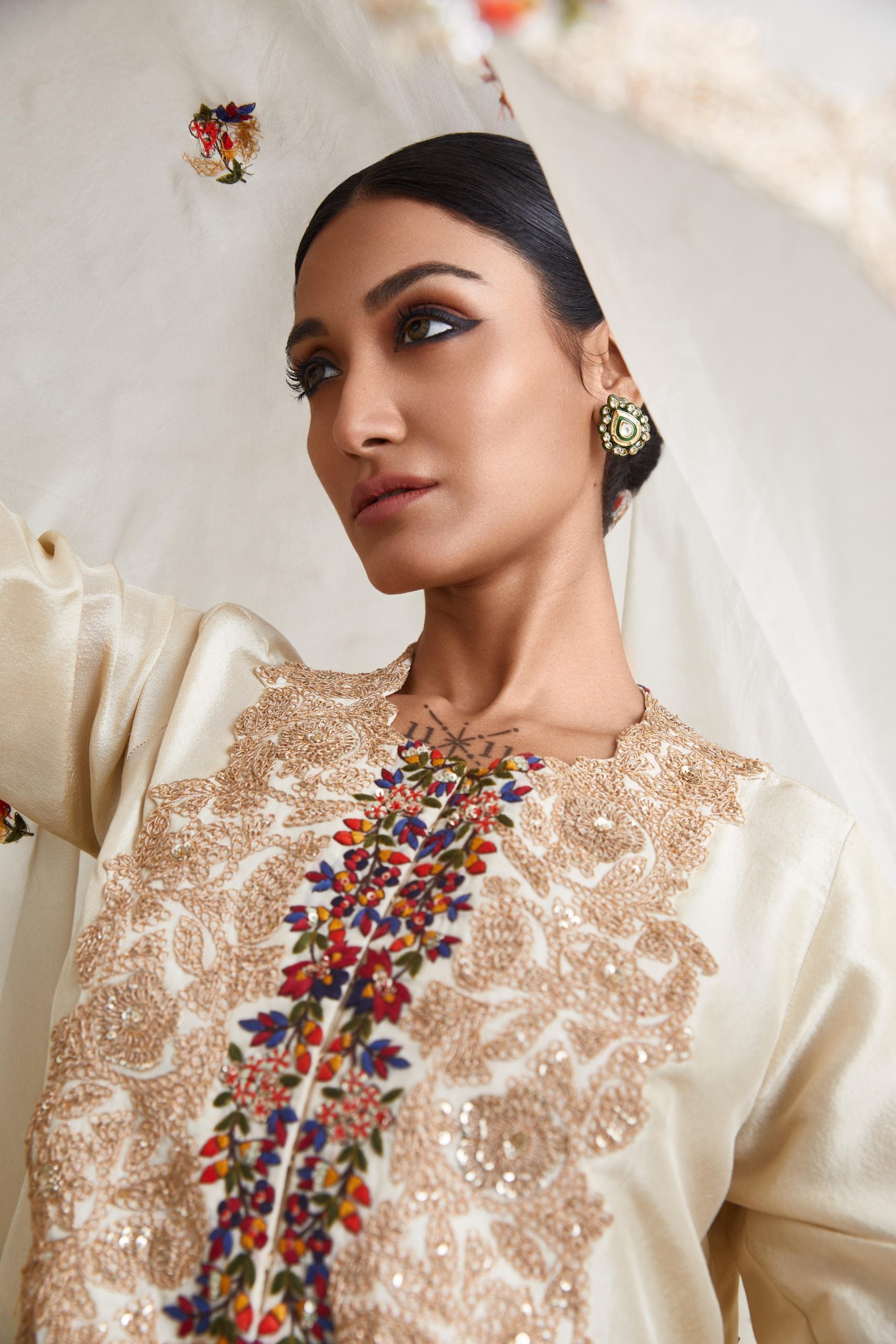 Silk kurta with organza dhoti and organza dupatta