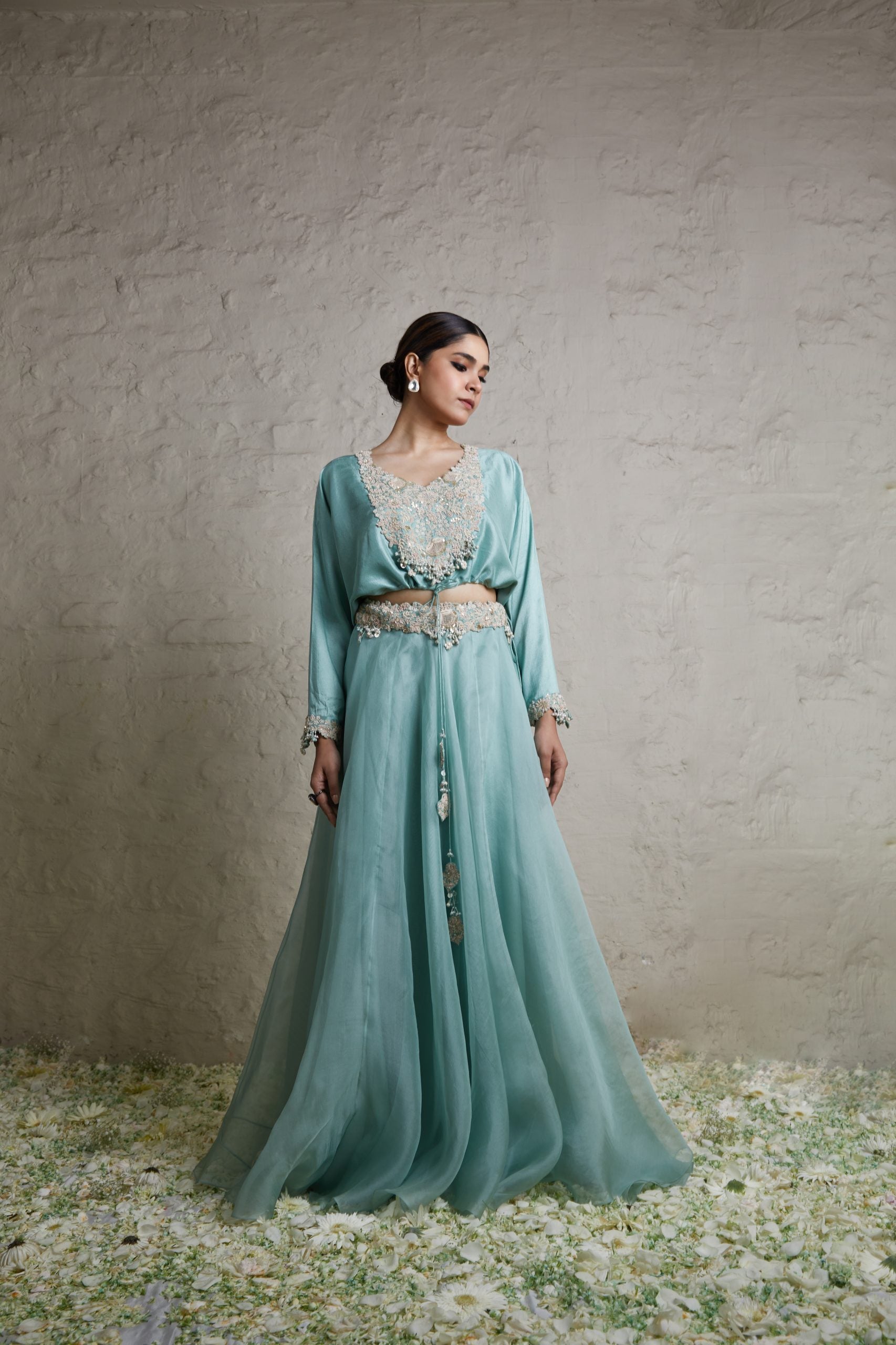 Silk blouse with organza skirt