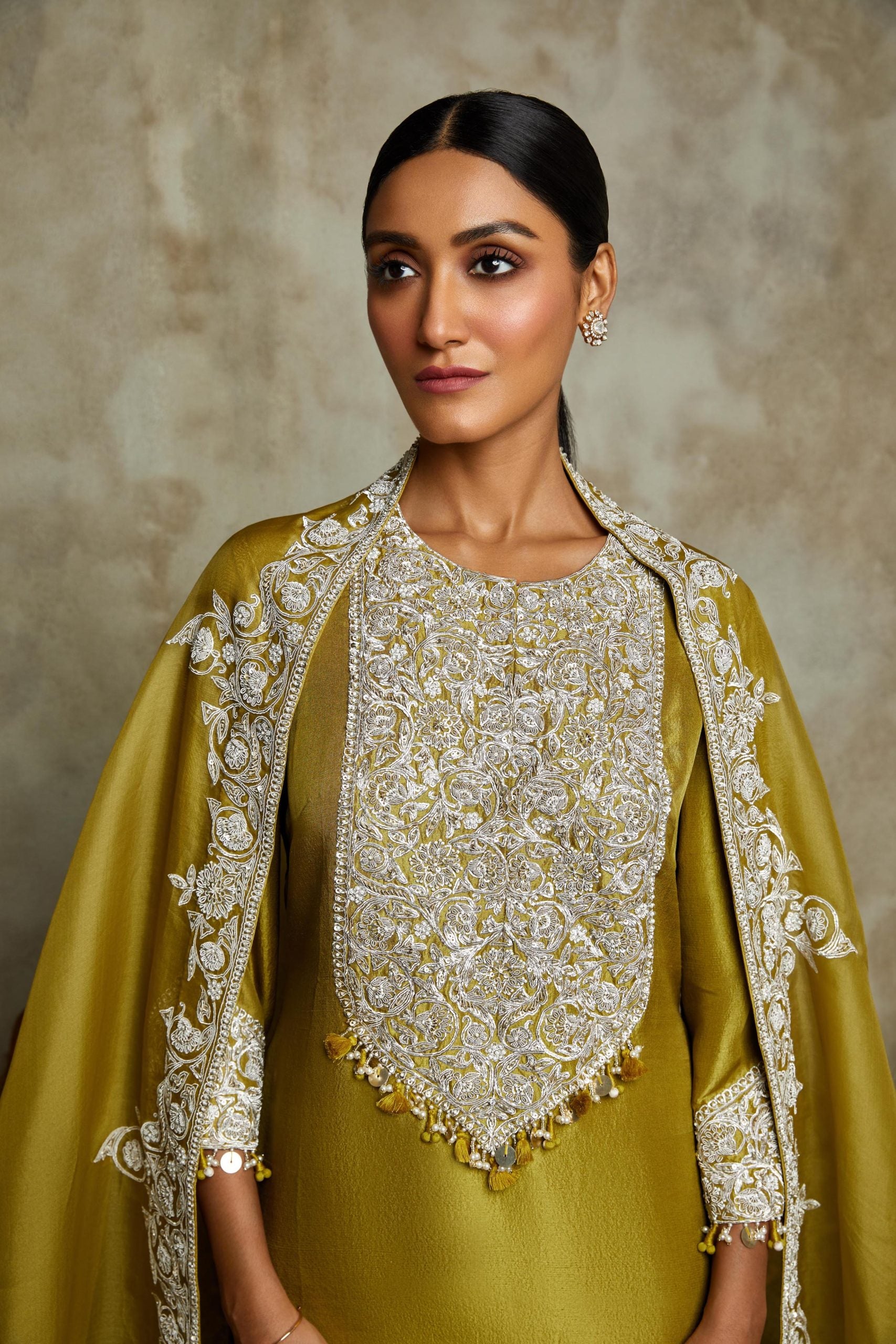 Silk kurta with organza dupatta and cotton satin pants
