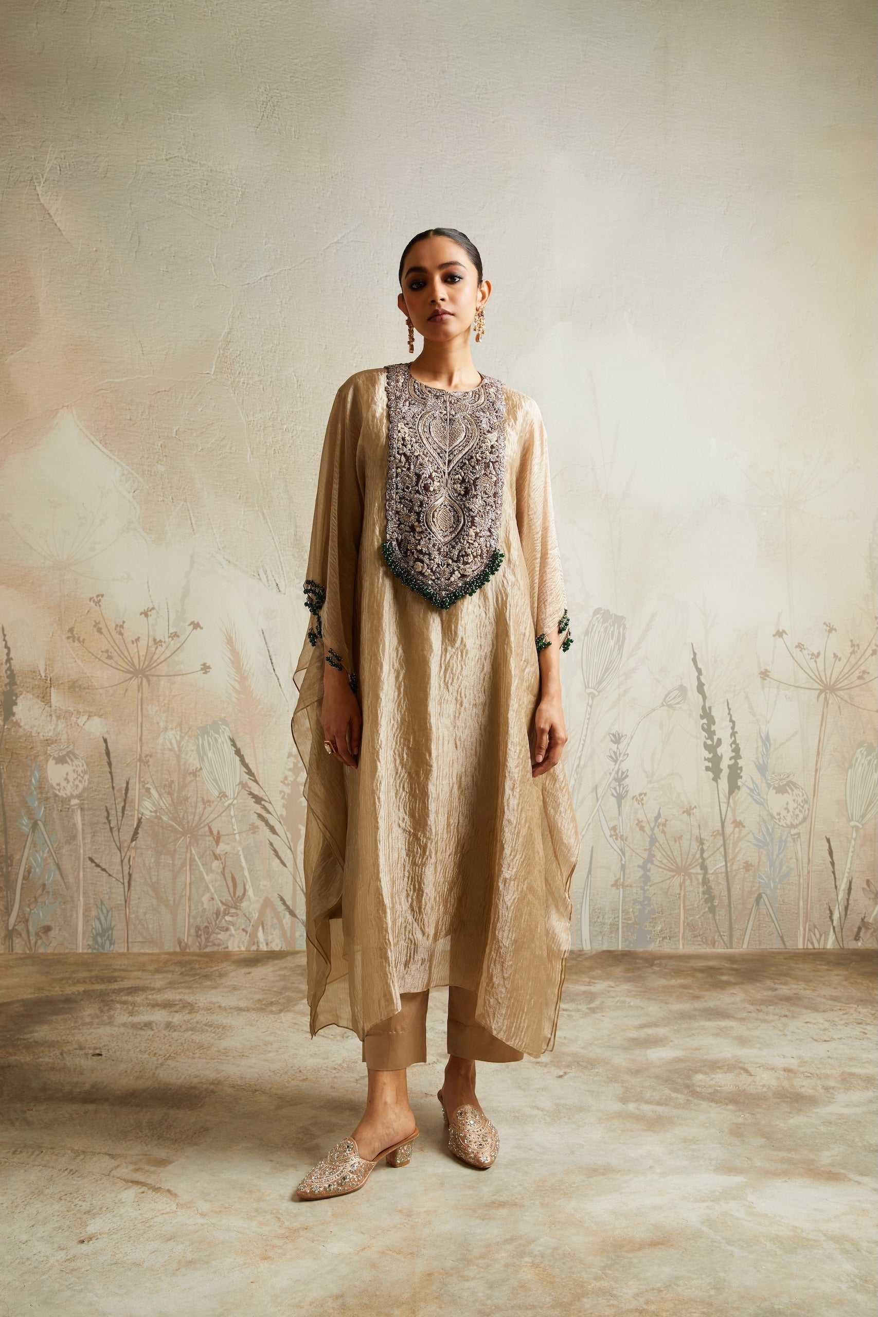 RS Brown Yoke Crushed Tissue Kaftaan