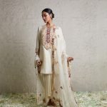 Silk kurta with organza dhoti and organza dupatta