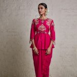 Silk peplum top with crepe dhoti