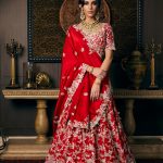 Silk lehenga and blouse with organza dupatta and veil