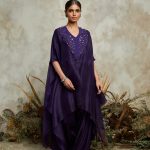 Silk and organza kaftaan with silk bustier and cotton satin pants