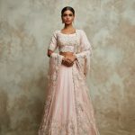 Silk blouse with organza lehenga and dupatta