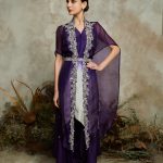 Silk handkerchief kurta with cape and cotton satin pants