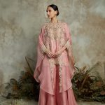 Silk kurta with organza cape and sharara