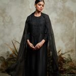 Silk kurta with organza dupatta and cotton satin pants