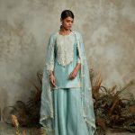 Silk kurta with organza dupatta and sharara