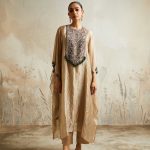 RS Brown Yoke Crushed Tissue Kaftaan